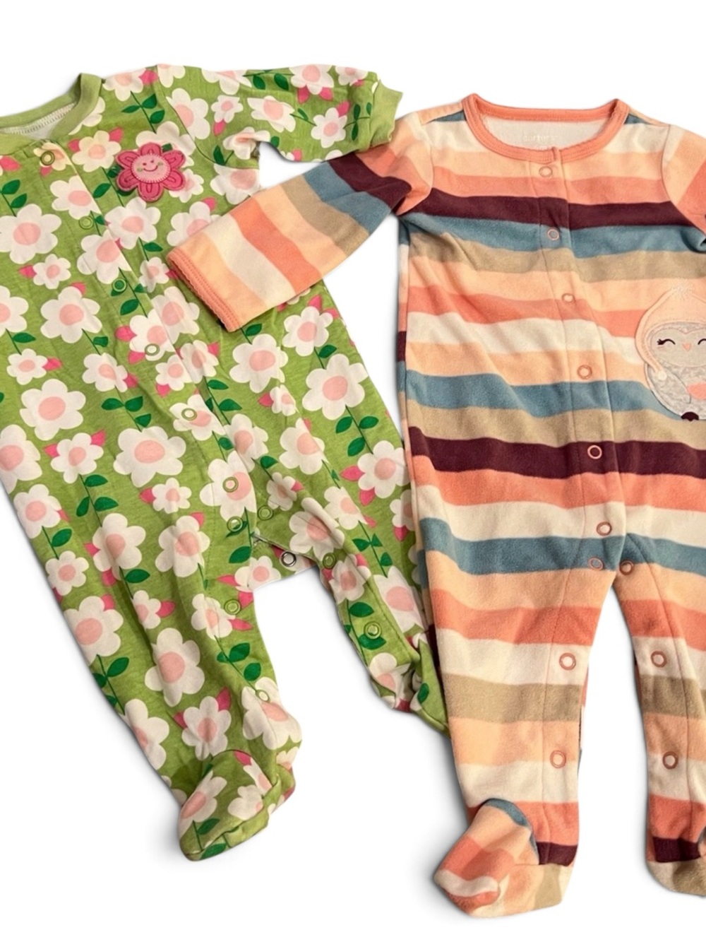 Carters Baby Girl Fleece Cotton Pajamas Lot 6 Months Green Flower Owl Sleep